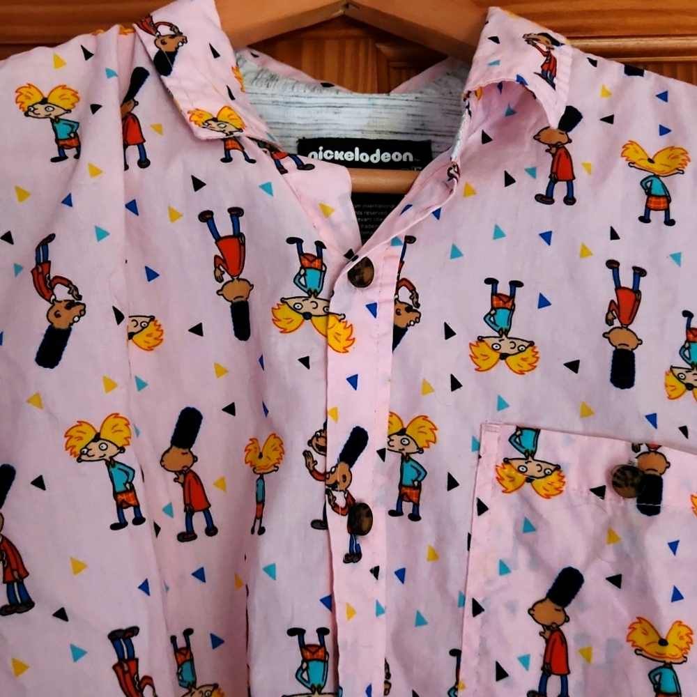 Hey Arnold Nickelodeon Pink 90s Vintage Cartoon Print Unisex Shirt Medium